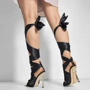 Onlymaker Women's Bowknot Strap Sandals - 5.12 Inch Stiletto Heel Pointed Toe